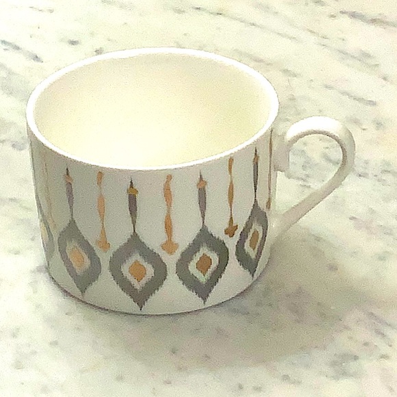 GRACES TEAWARE IKAT FLAT CUP SAUCER SET NEW PORCELAIN SILVER & GOLD - Picture 9 of 11